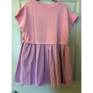 NEW Pink Crew Neck Pullover Oversized Sweatshirt Short sleeve Mini Dress M